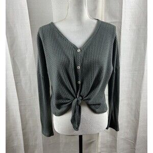 Altar'd State Size Small Waffle Knit Vneck Button Down Long Sleeve Top